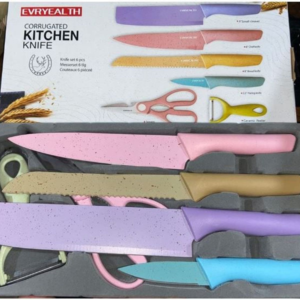 GENERICO - Juego de cuchillos de cocina corrugado de 6 piezas