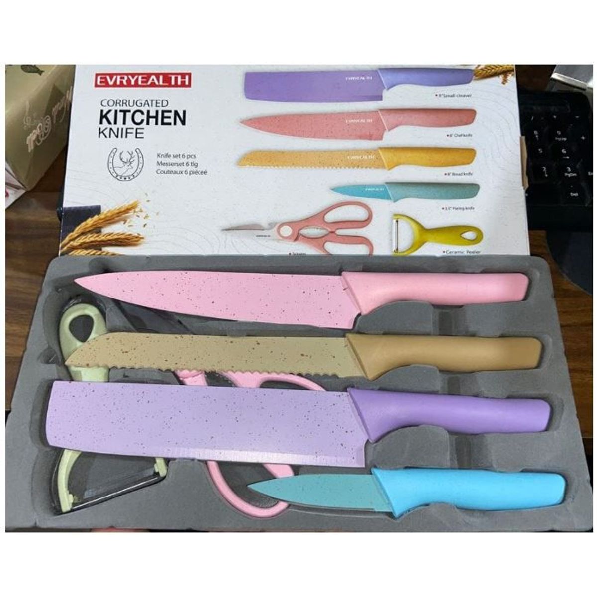 GENERICO - Juego de cuchillos de cocina corrugado de 6 piezas