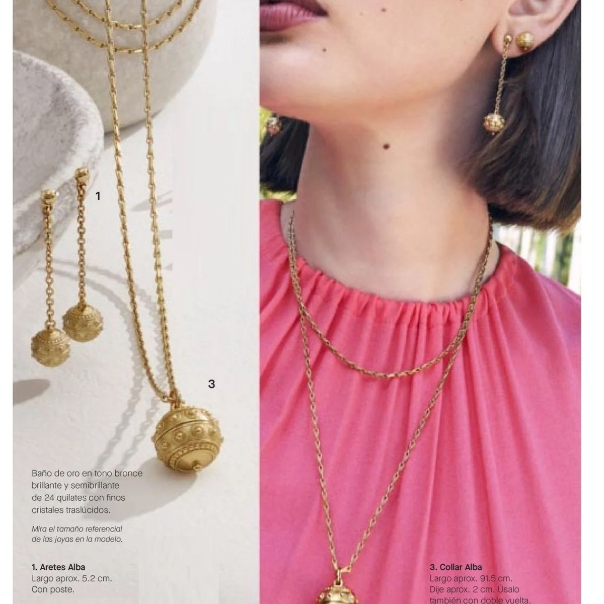 YANBAL - Fina Colección ALBA Aretes y Collar Baño de oro 24k