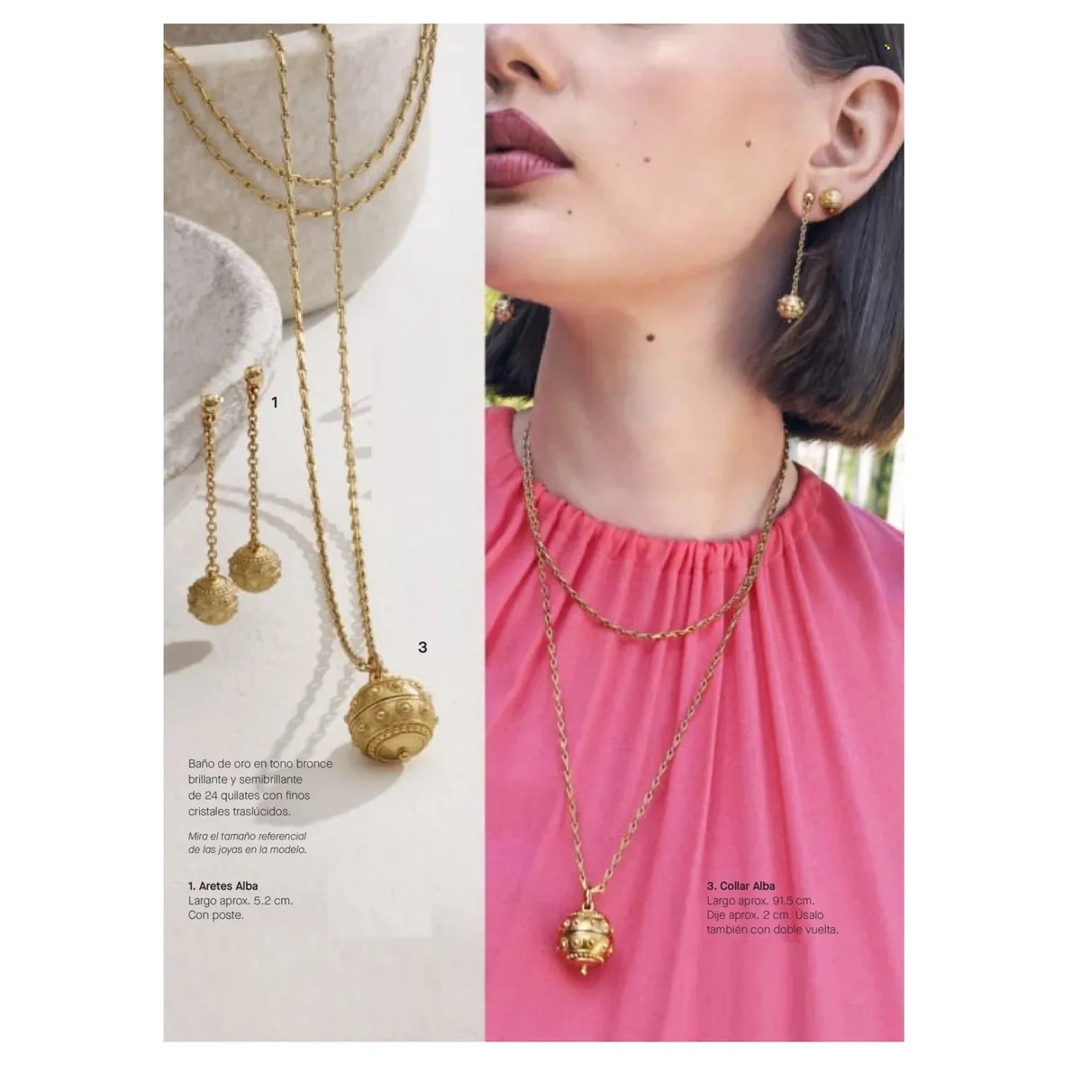 YANBAL - Fina Colección ALBA Aretes y Collar Baño de oro 24k