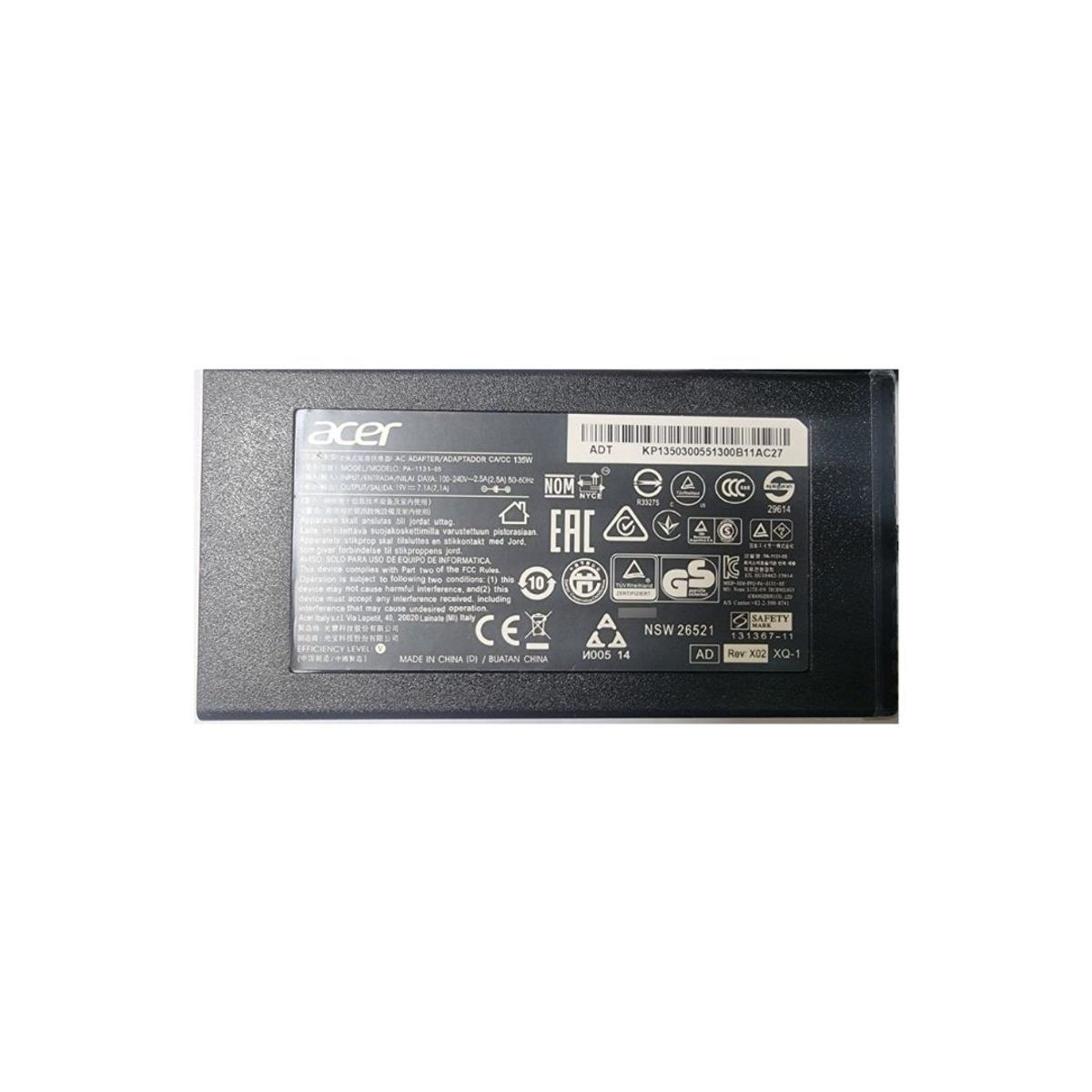 ACER - Cargador Acer 19V.  7.1A. 135 W.  5.5X 1.7 mm. Punta normal.