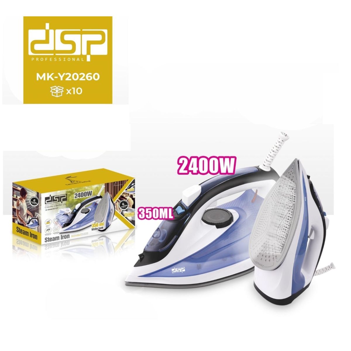 Dsp - Plancha a Vapor Base Ceramica DSP 2400W -Azul