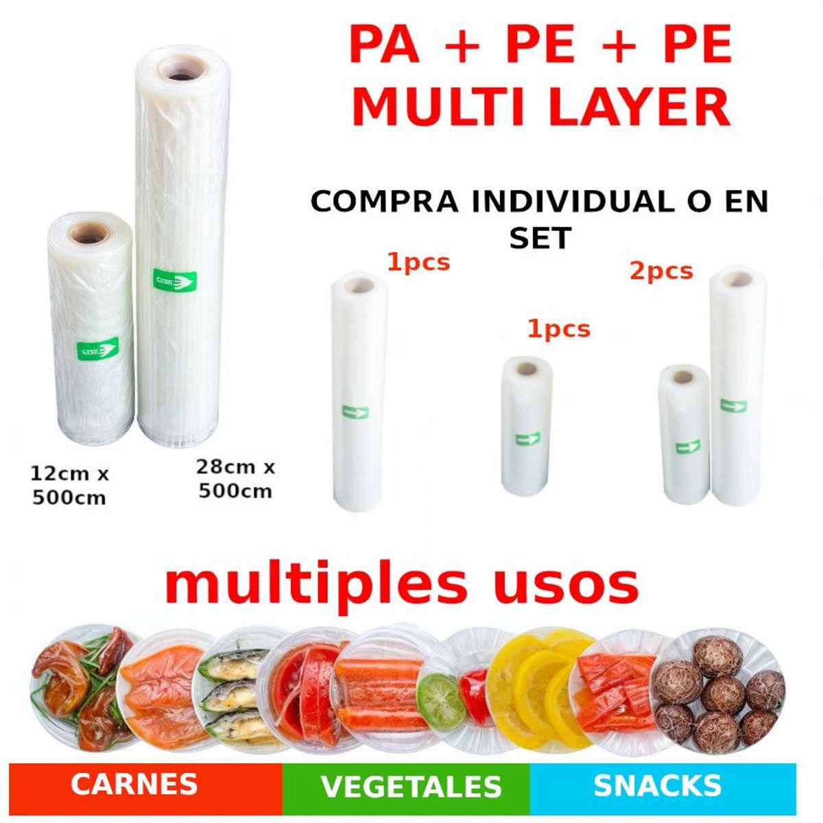 GENERICO - 1 Rollo Bolsa para Sellar Vacio Alimentos 12cmx 5metros Cocina
