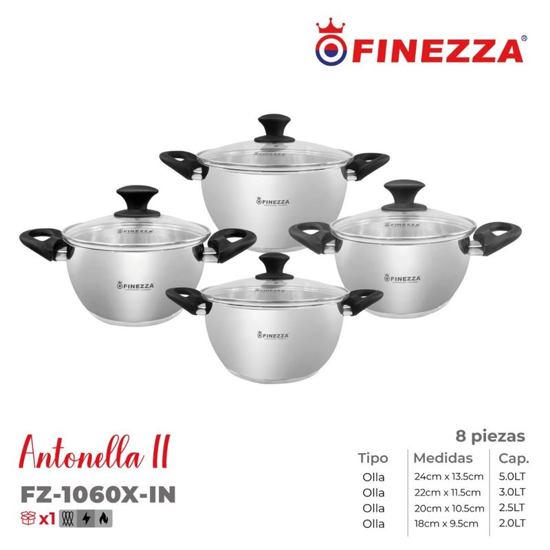FINEZZA - Set de Olla de Acero Finezza 8 pzas Antonella II
