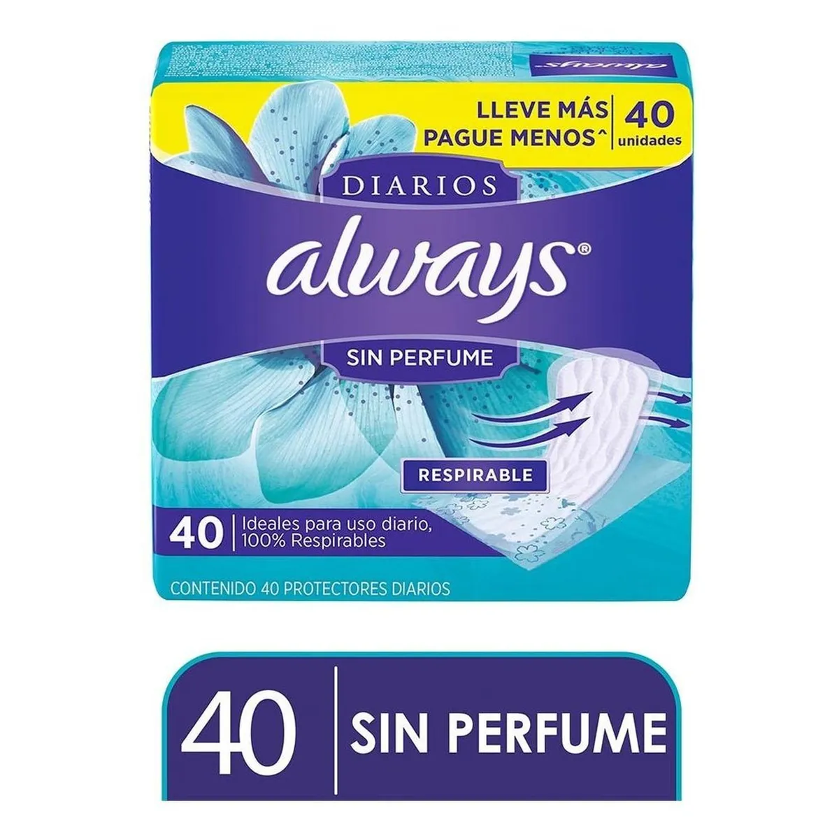 ALWAYS - Toallas Always Protectores Diarios Sin Perfume 40 Unidades