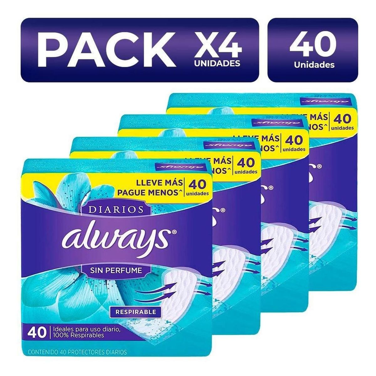 ALWAYS - PackX4 Protectores Diarios Always Sin Perfume 40 Unidades
