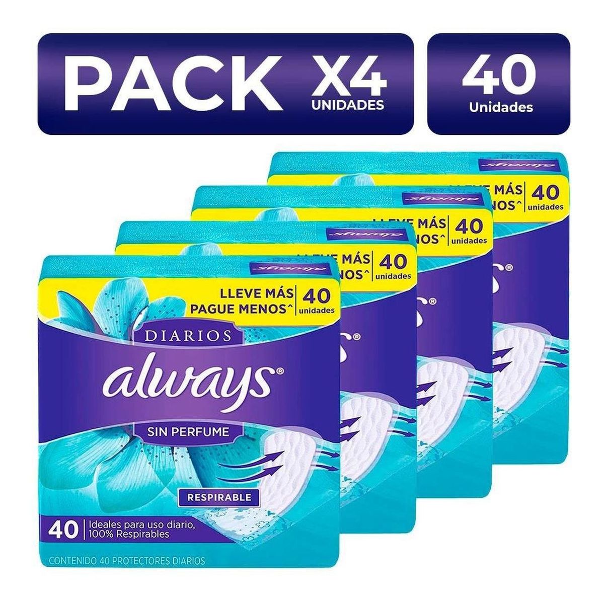 ALWAYS - PackX4 Protectores Diarios Always Sin Perfume 40 Unidades