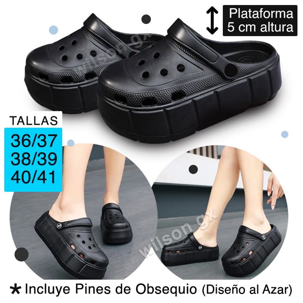 GENERICO - Sandalias para Mujer kawaii tipo Crocs Negra Plataforma Pantuflas