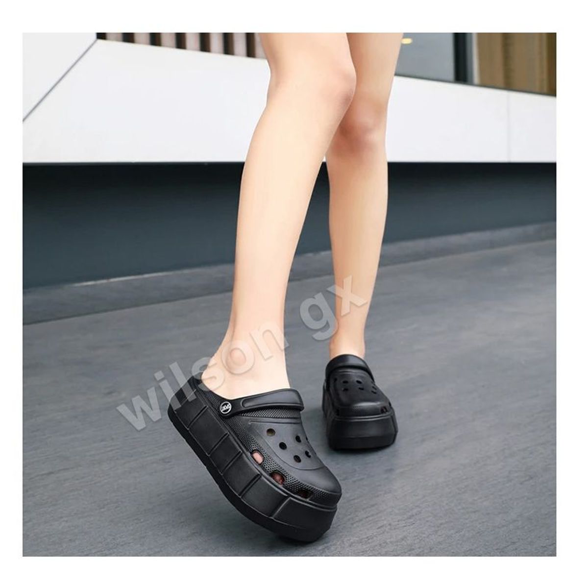 GENERICO - Sandalias para Mujer kawaii tipo Crocs Negra Plataforma Pantuflas