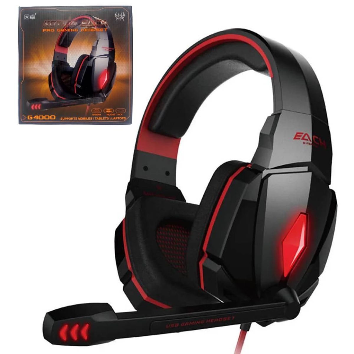 KOTION EACH - Audifono Gamer con Microfono Luz Led Pc Laptop Kotion Each Auricular