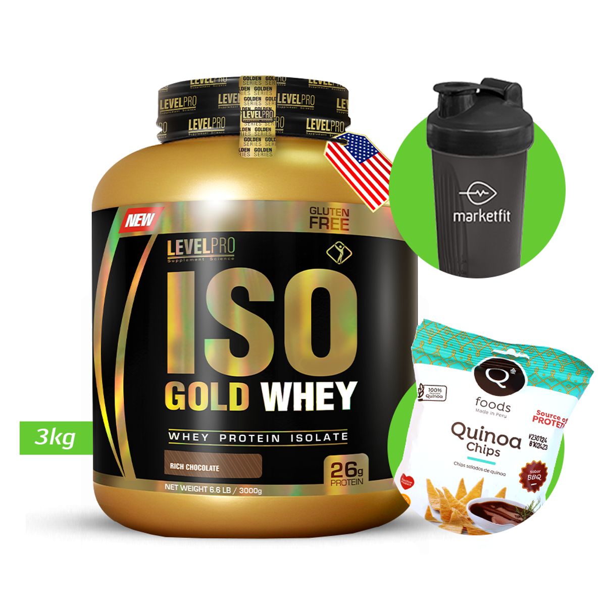 LEVEL PRO - Iso Gold whey 3kg Chocolate LEVEL PRO  + regalos