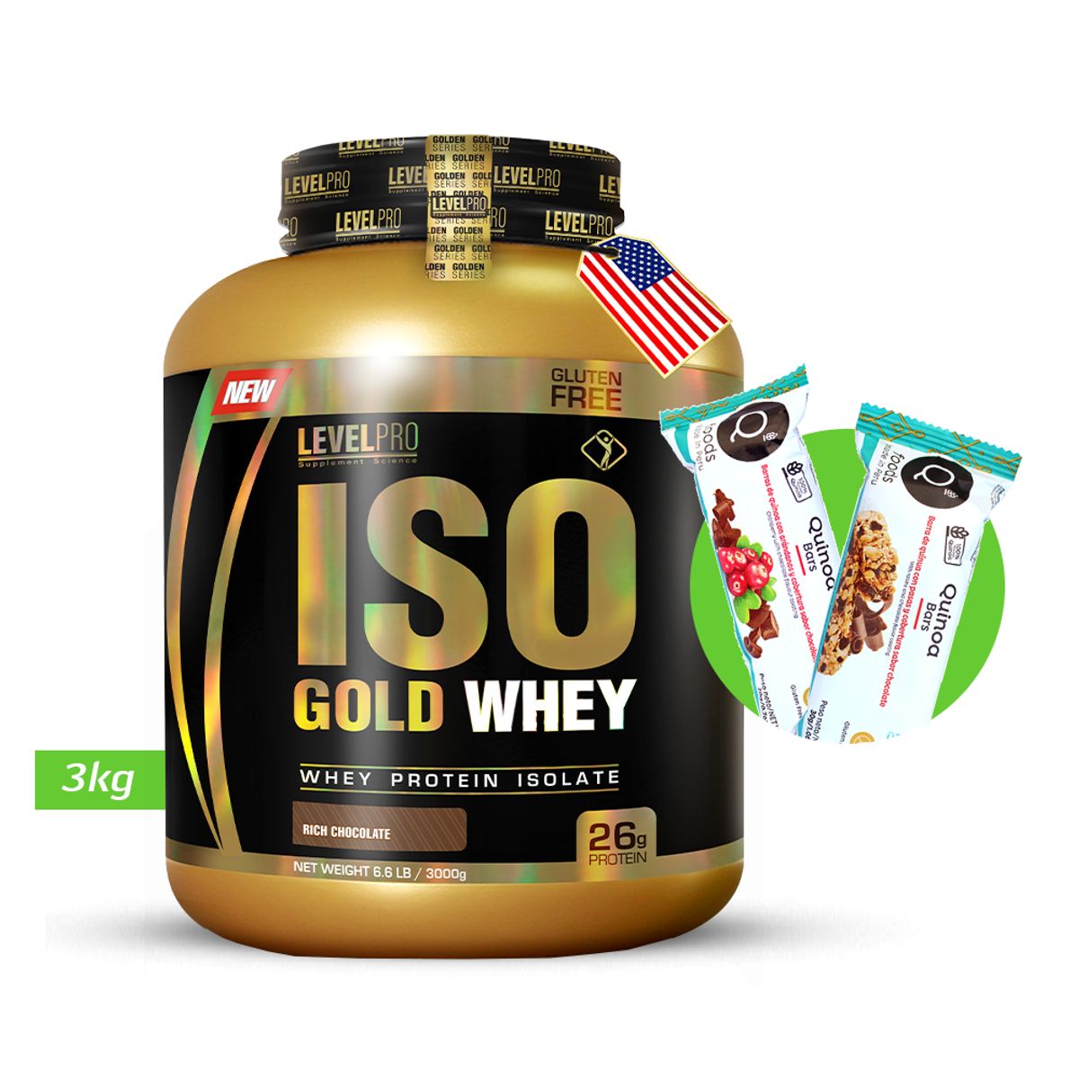 LEVEL PRO - Iso Gold whey 3kg Chocolate LEVEL PRO  + regalos