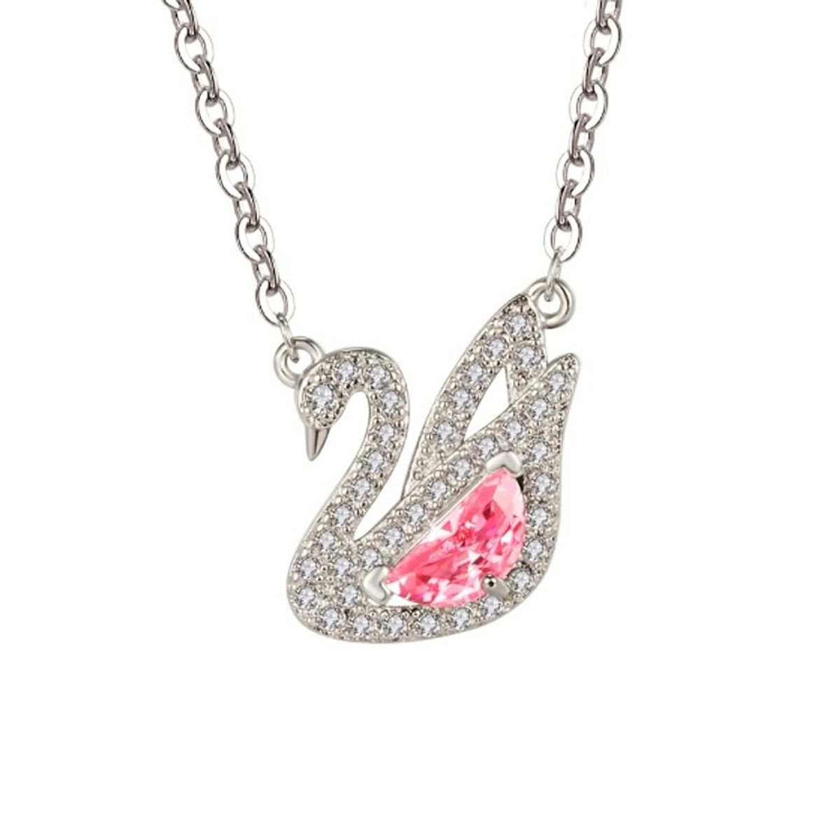 GENERICO - Collar Cisne Plata S925 Cristales Rosado