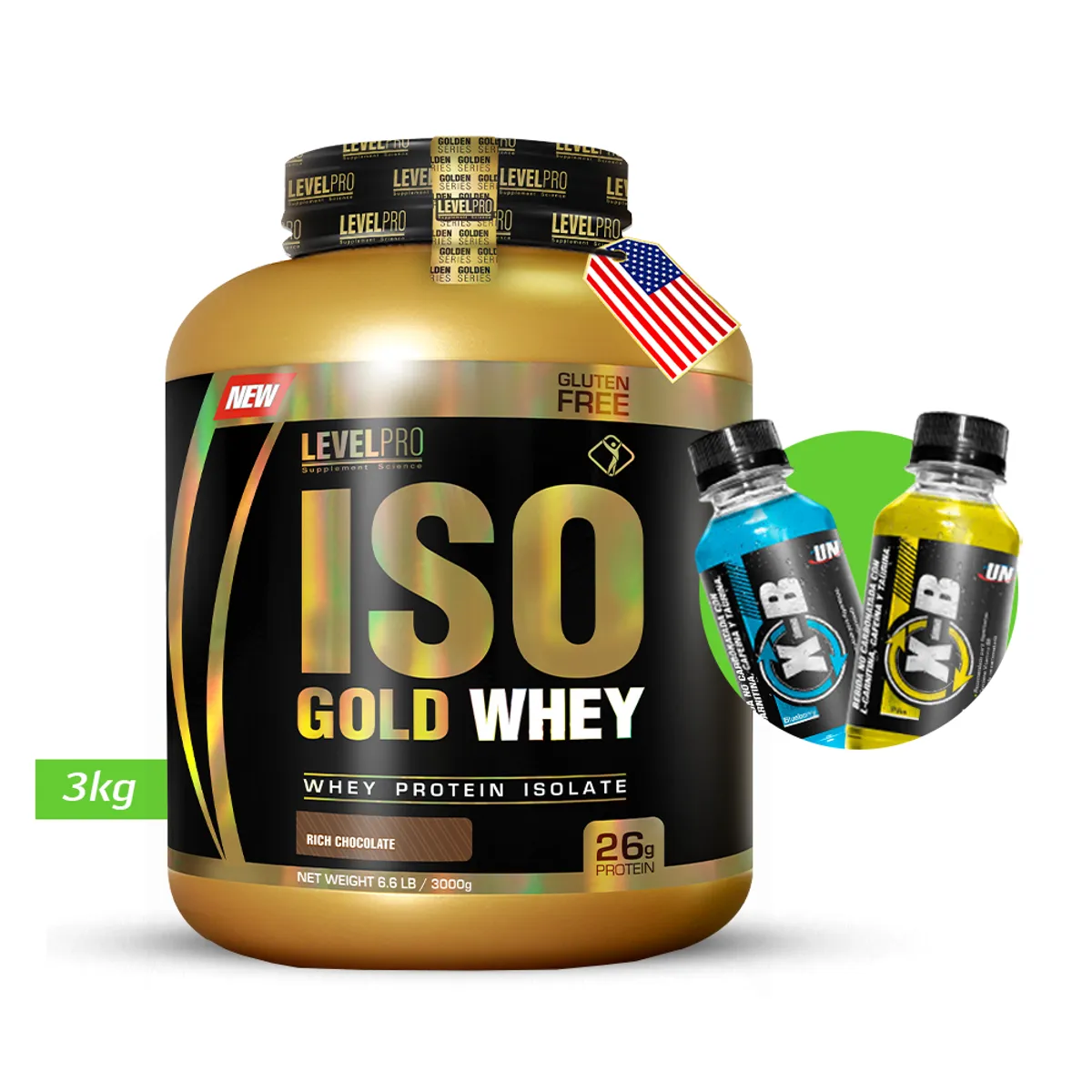 LEVEL PRO - Iso Gold whey 3kg Chocolate LEVEL PRO  + regalos