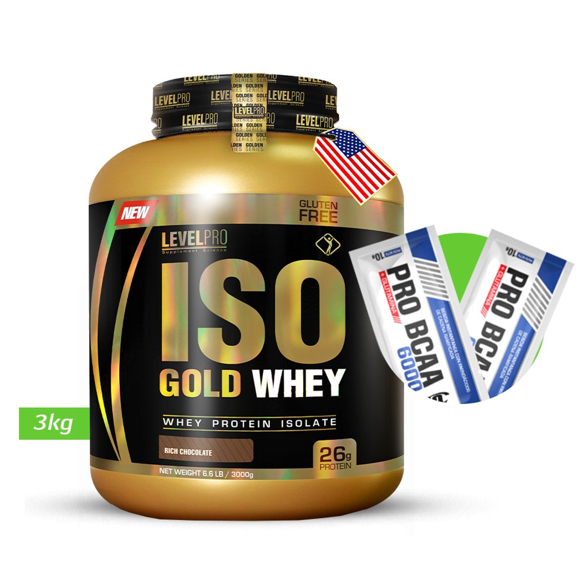 LEVEL PRO - Iso Gold whey 3kg Chocolate LEVEL PRO  + regalos
