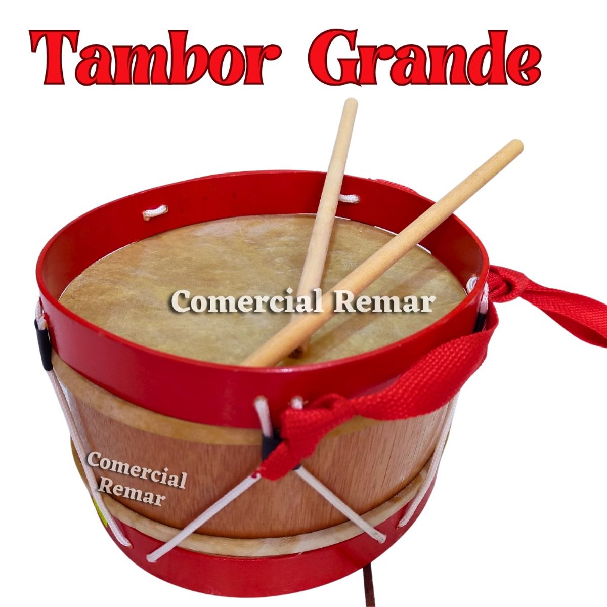 GENERICO - Tambor de Madera Grande 20x20x13cm con Baquetas Para Niños