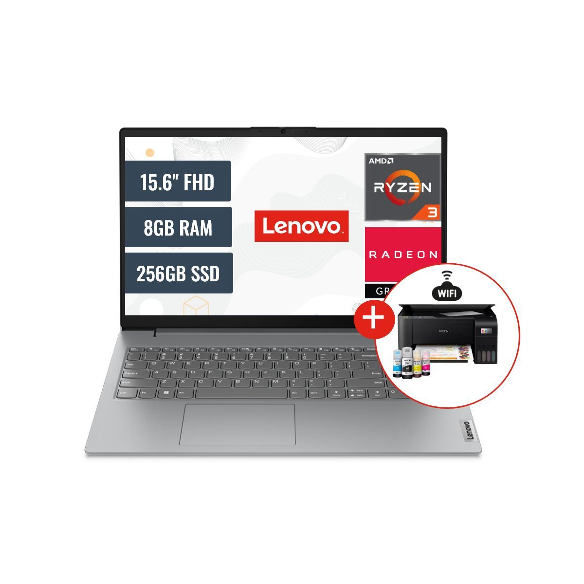 LENOVO - Combo Laptop Lenovo V15 G4 AMD Ryzen 3 7320U 8GB RAM 256GB SSD 15.6 FHD y Impresora Epson L3250