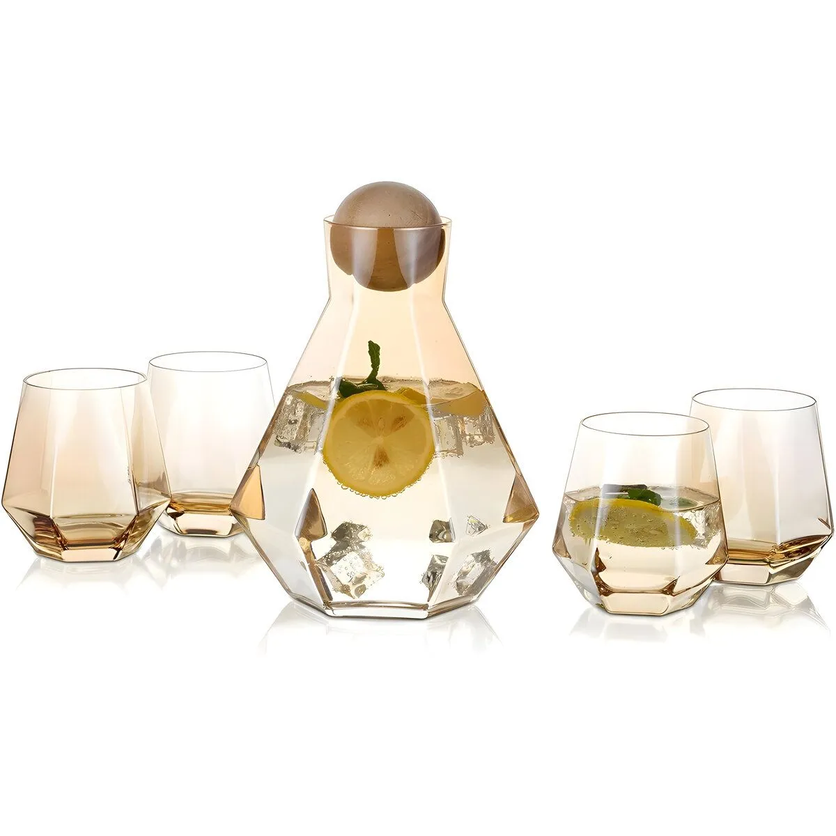 ELMEJORPRECIO - Set De Jarra Con Vasos Modelo Diamante Dorado