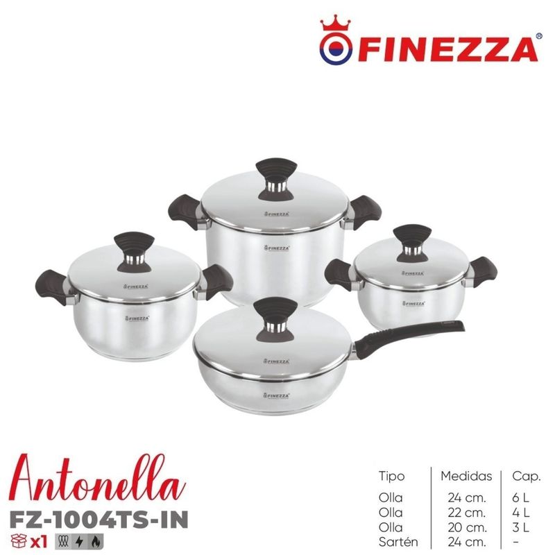 FINEZZA - Ollas de acero Inox Finezza Antonella FZ-1004TS-IN 8 Piezas