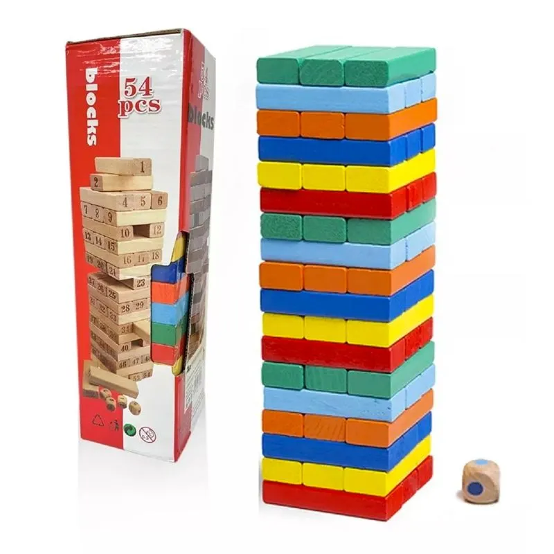 GENERICO - Jenga a Colores 54 Piezas Juego Educativo Yenga Juego Mesa
