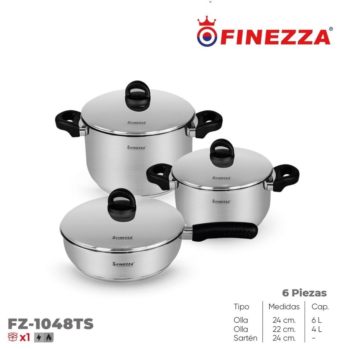 FINEZZA - Juego De Ollas Finezza Acero Inoxidable 6 Pcs FZ-1048TS