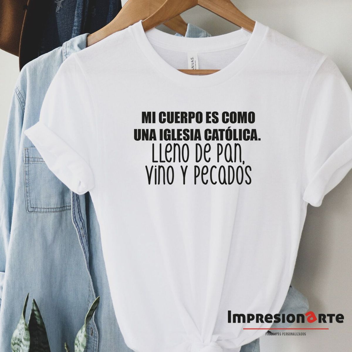 IMPRESIONARTE - Polo Manga Corta Cuerpo de Pan Vino y Pecados