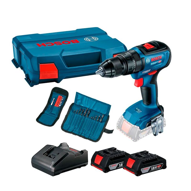 BOSCH - Taladro percusión inalámbrico Bosch GSB 18V-50 + 23 pzs + 2B