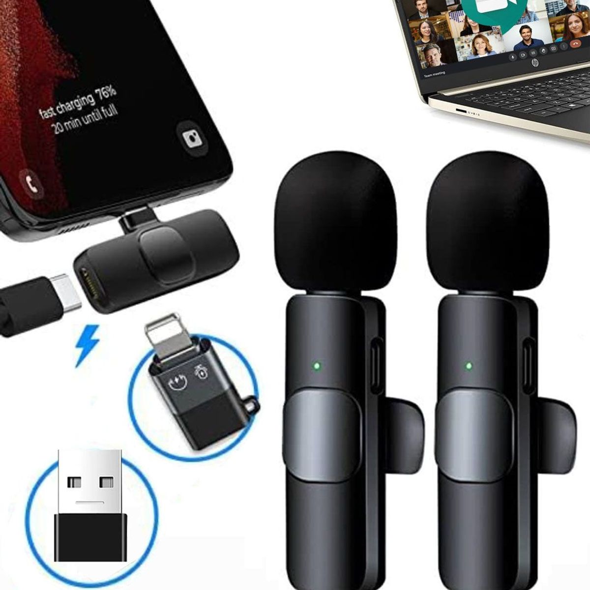 OEM - Micrófonos Inalámbricos solaperos 2 en 1 K9 Tipo C, IOS y USB