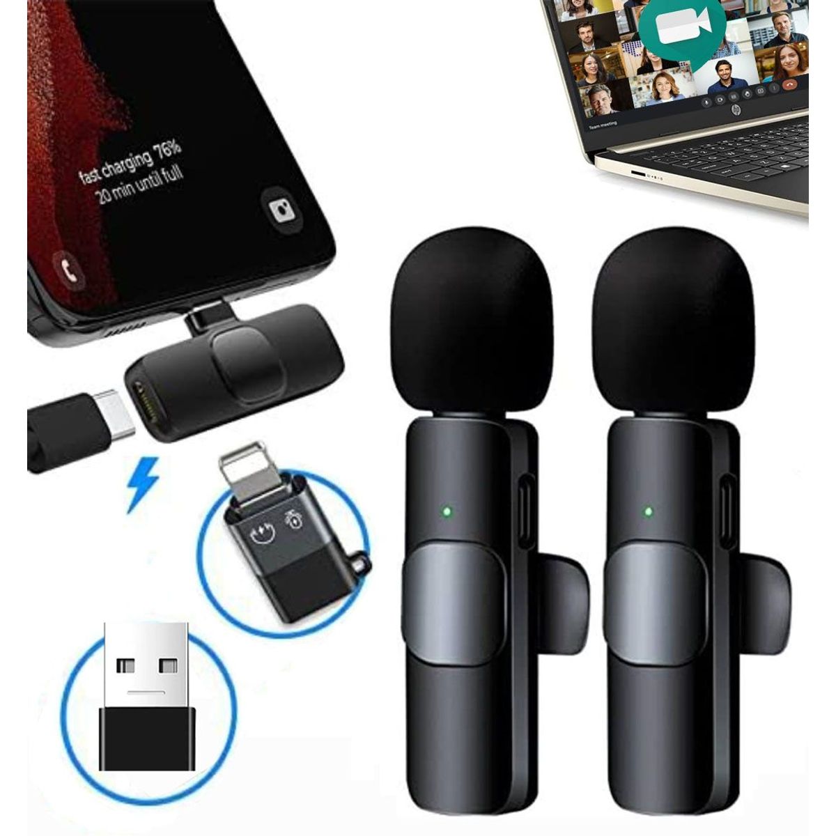 OEM - Micrófonos Inalámbricos solaperos 2 en 1 K9 Tipo C, IOS y USB