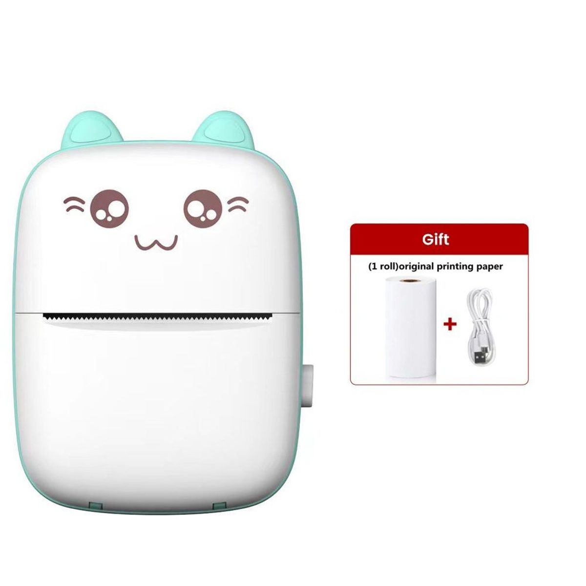 GENERICO - Mini Impresora Térmica Portátil Recargable Bluetooth Kawai Verde