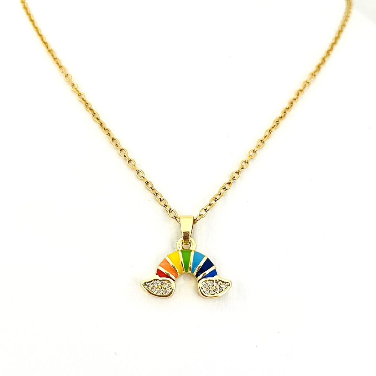 GENERICO - Collar de Acero Arcoiris Cristales 43 cm