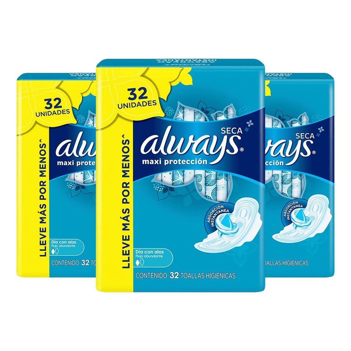 ALWAYS - Pack x3 Toallas Higiénicas Always Maxi Protección Seca 32 un