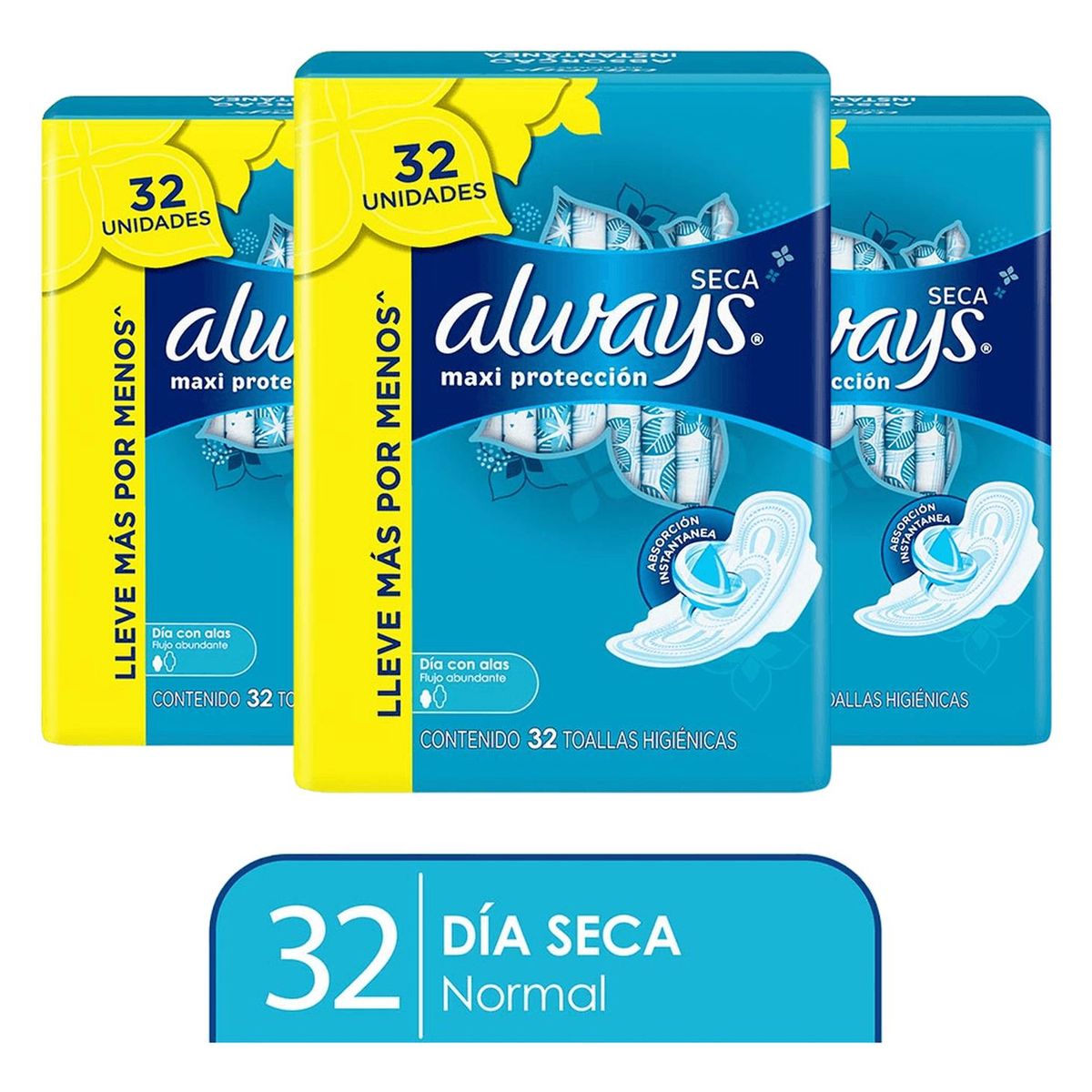 ALWAYS - Pack x3 Toallas Higiénicas Always Maxi Protección Seca 32 un
