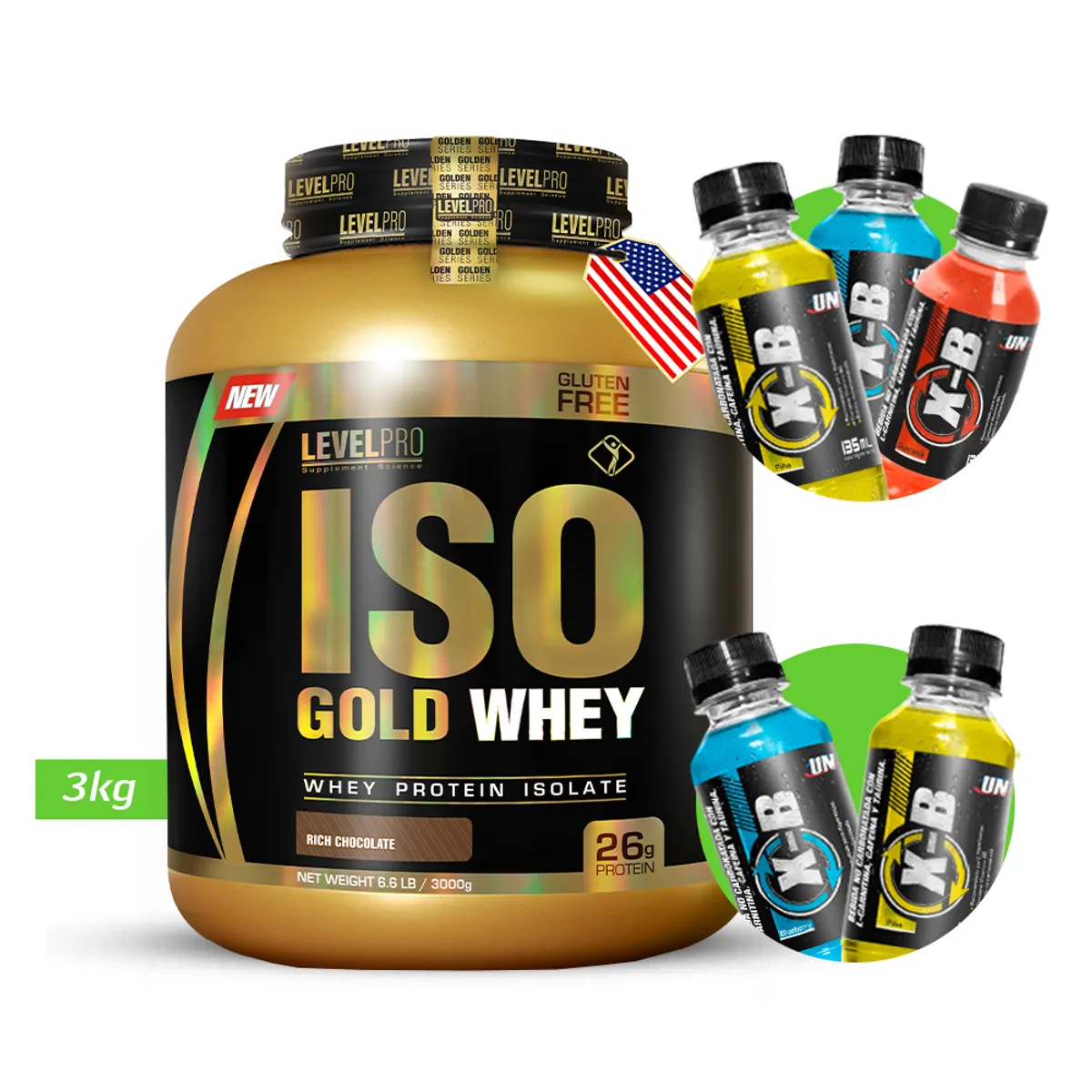 LEVEL PRO - Iso Gold whey 3kg Chocolate LEVEL PRO  + regalos