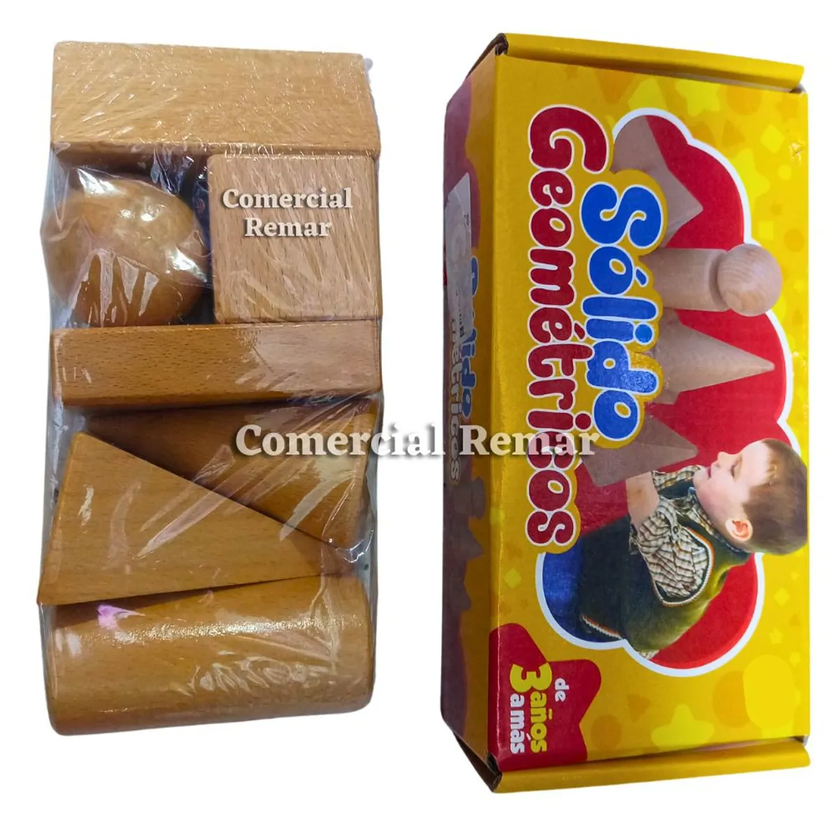 GENERICO - Solidos Geométricos de Madera Color Natural Juego Didáctico