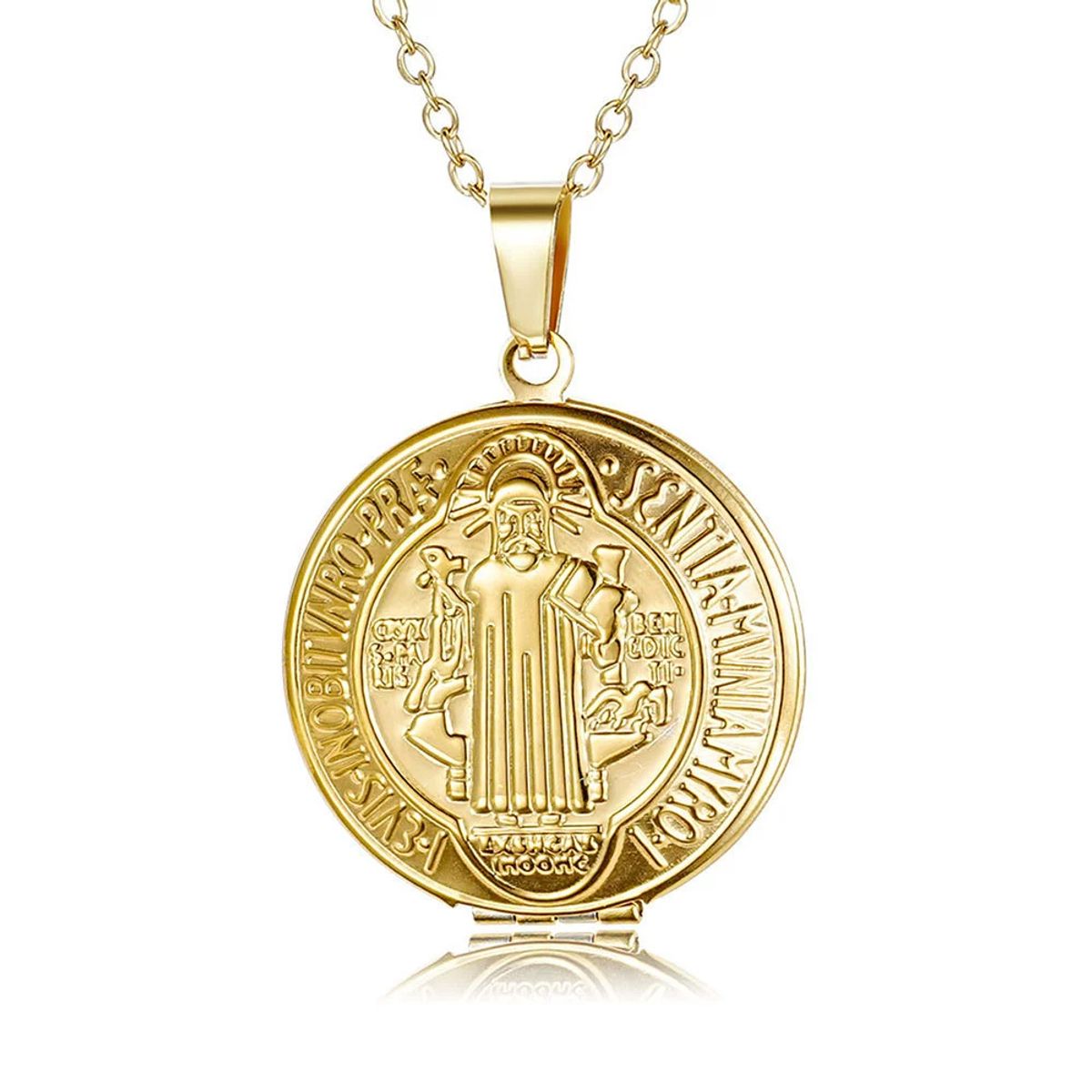 GENERICO - Collar Portafoto Relicario San Benito Acero Inoxidable
