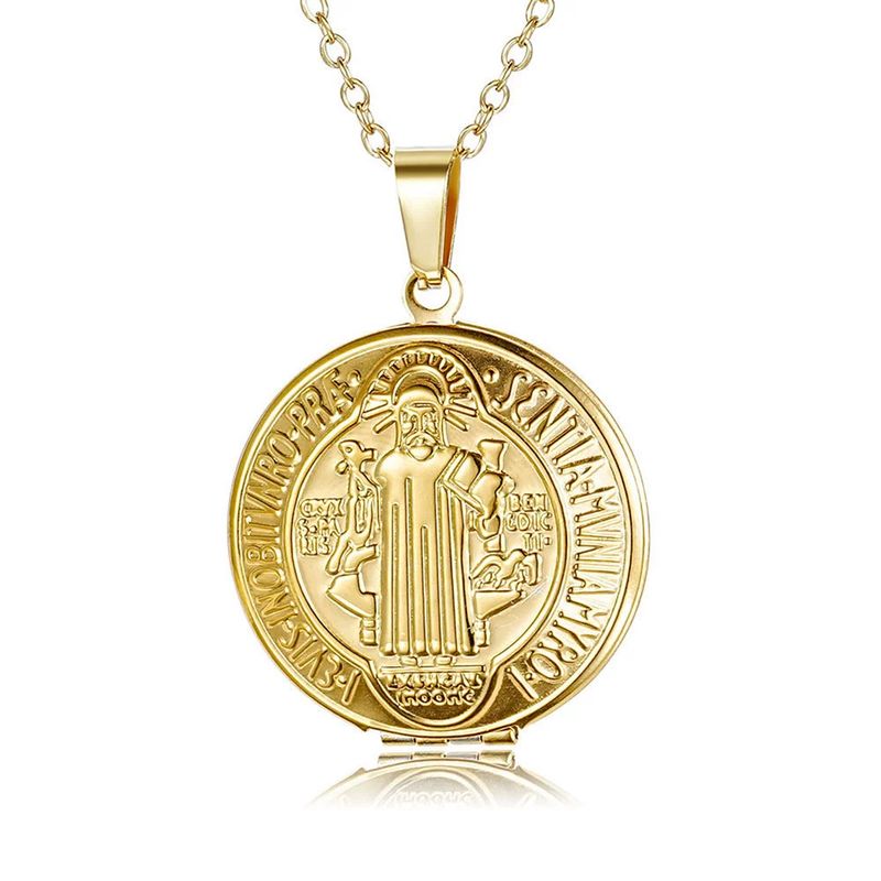 GENERICO - Collar Portafoto Relicario San Benito Acero Inoxidable