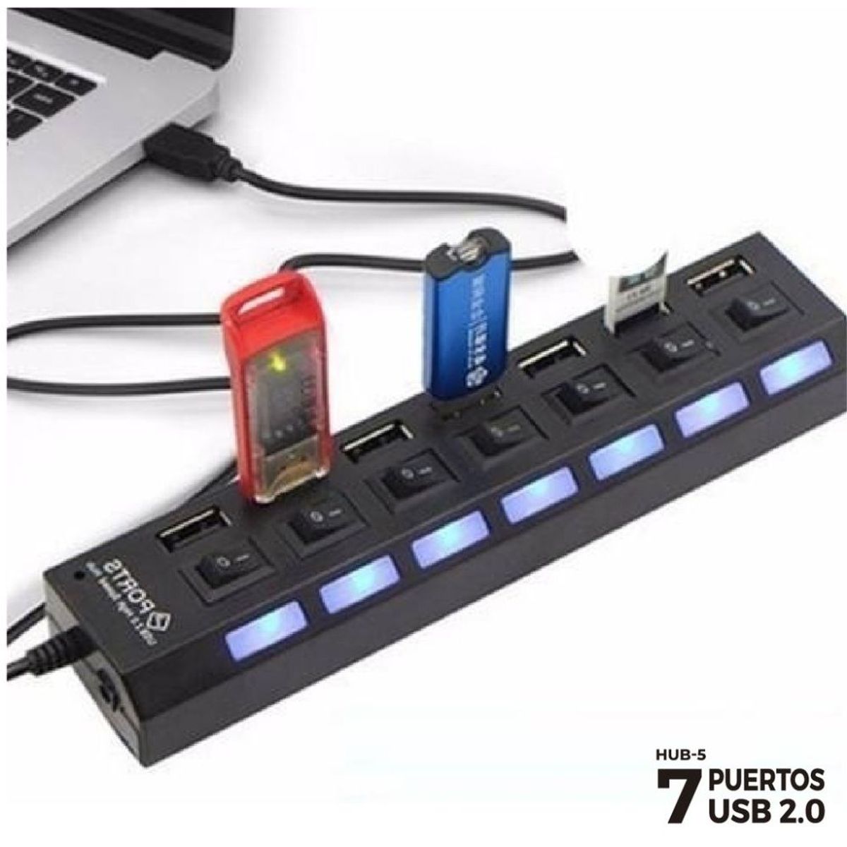 SEISA - Hub 7 Puertos 2.0 Multipuertos Extension Indicador Led 50cm Cable