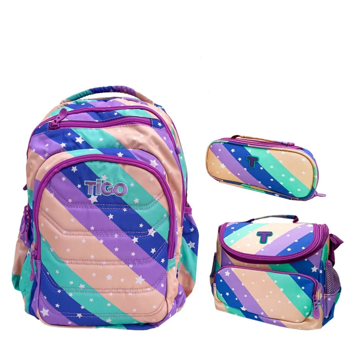 TIGO - Set Mochila Tigo Rosado Con Estrellas