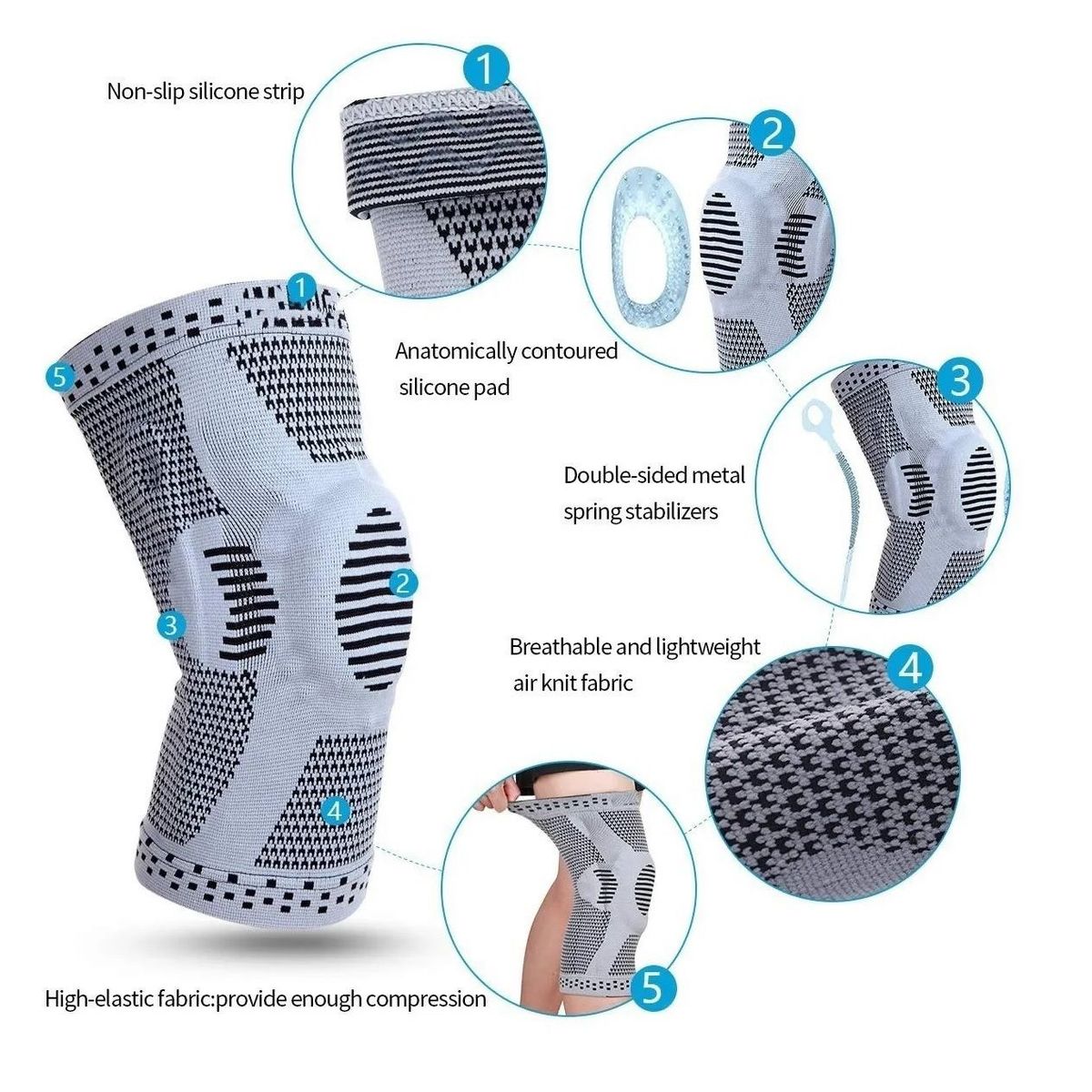 GENERICO - Rodillera con gel de silicona y doble varilla lateral - Negro Talla M