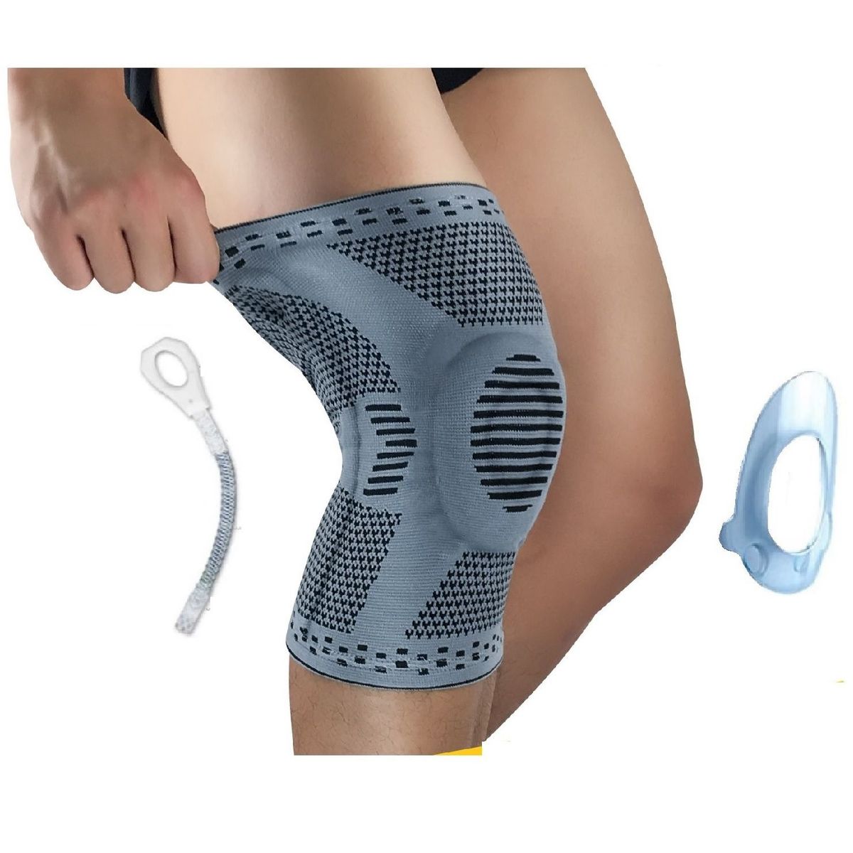 GENERICO - Rodillera con gel de silicona y doble varilla lateral - Gris Talla XL