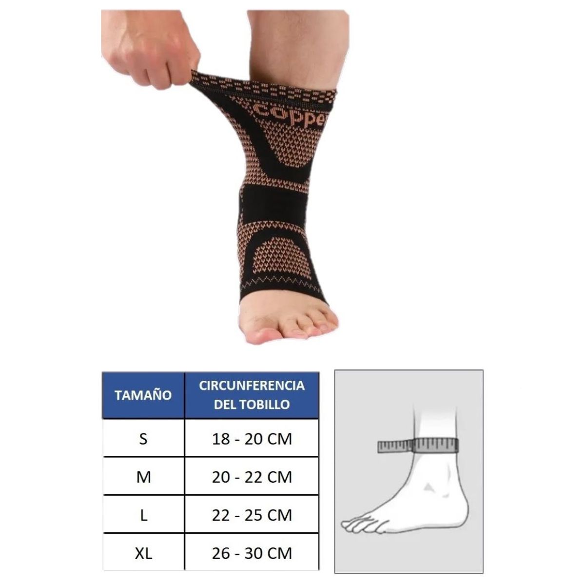GENERICO - TOBILLERA DE COMPRESIÓN CON HILOS DE COBRE - TALLA S