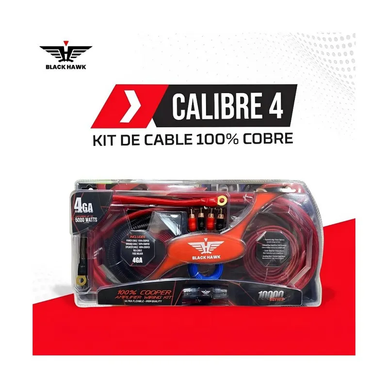 GENERICO - KIT DE CABLE PARA AMPLIFICADOR calibre 4 BLACK HAWK