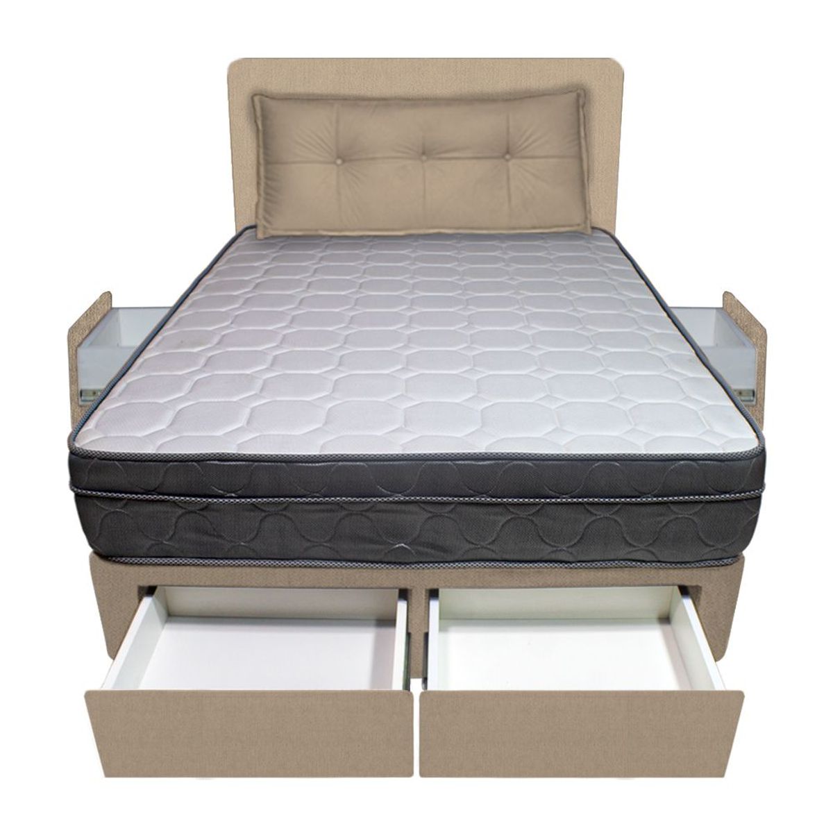BARAKA HOME - Dormitorio Turin + 4 Cajones 1.5 Plz + Cabecera + Cojin - Beige Claro