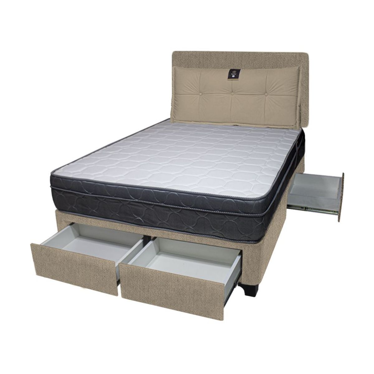 BARAKA HOME - Dormitorio Turin + 4 Cajones 1.5 Plz + Cabecera + Cojin - Beige Claro