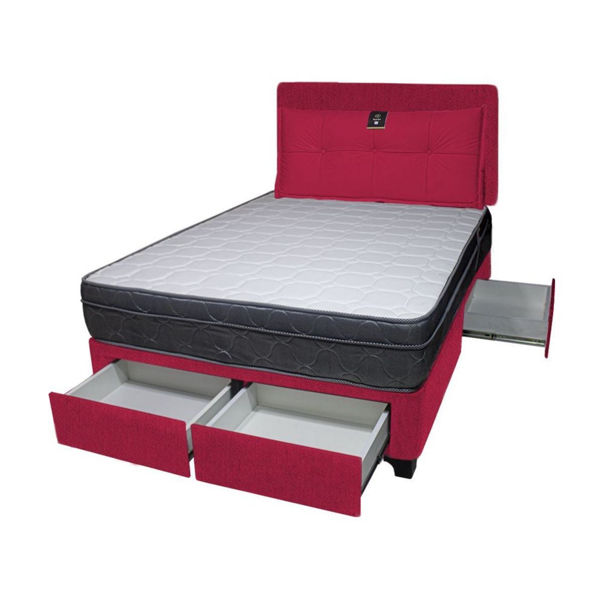 BARAKA HOME - Dormitorio Turin + 4 Cajones 1.5 Plz + Cabecera + Cojin - Rojo