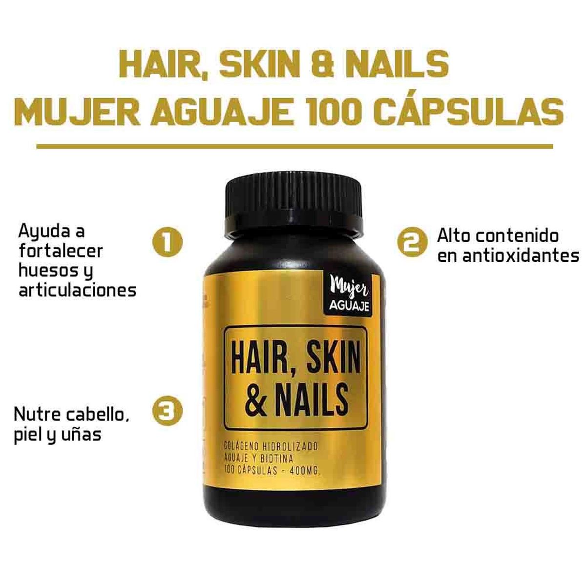 MUJER AGUAJE - Pack 03 Frascos Hair, Skin & Nails Mujer Aguaje 100 Cápsulas