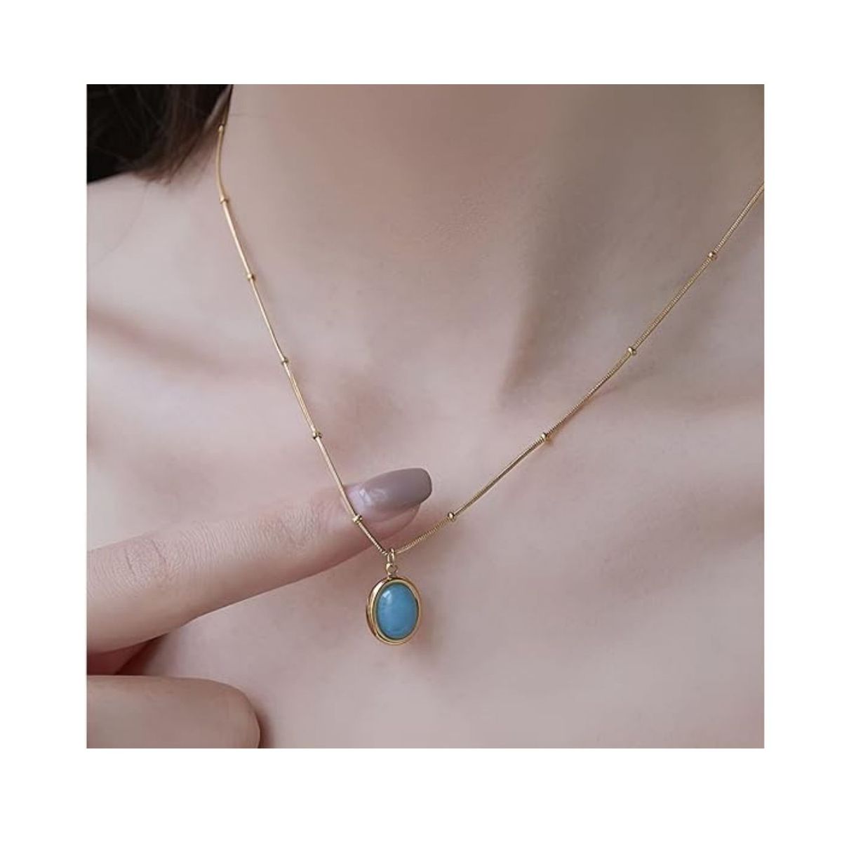 GENERICO - Collar de mujer de Ópalo en acero inoxidable Chapado