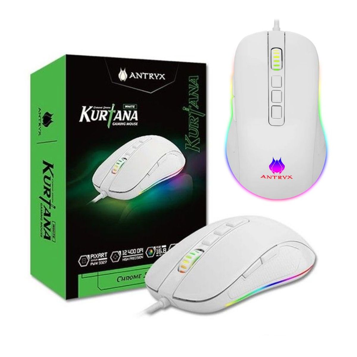 ANTRYX - MOUSE GAMER ANTRYX DPI 12400 CHROME STORM KURTANA WHITE RGB AGM-6200W