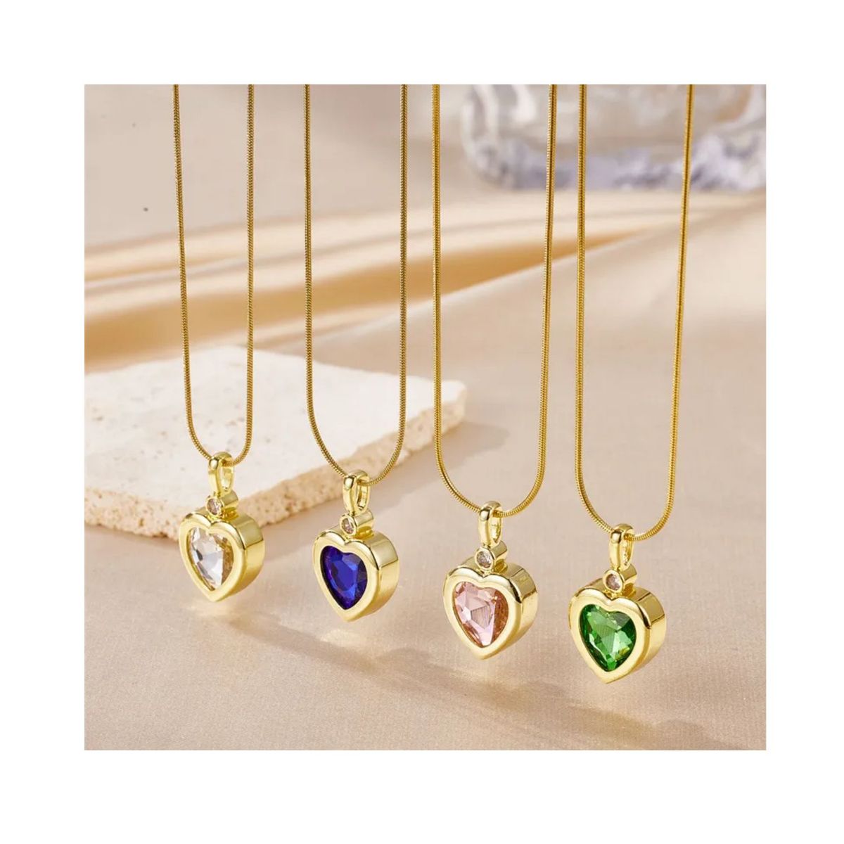 GENERICO - COLLAR MUJER Corazón Acero Titanio Embutido Circón